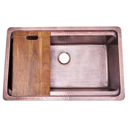 Nantucket Sinks Nantucket Sinks Brightwork Collection Hammered Copperl Large Single Bowl Prep Station Sink.  Sink Includes Accacia Cutting Board