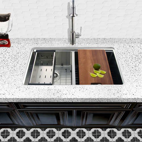 Nantucket Sinks Nantucket Sinks' Sr-Ps-3219-De-16 Double Equal Prep Station Small Radius Undermount Stainless Sink With Accessories