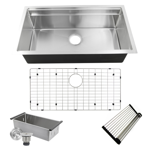 Nantucket Sinks Nantucket Sinks' Sr-Ps-3620-16 - 36 Inch Pro Series Large Prep Station Single Bowl Undermount Stainless Steel Kitchen Sink With Compatible Accessories