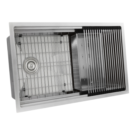 Nantucket Sinks 16 Gauge 304 Stainless  Zero Radius Rectangle Undermount Sink With Specially Designed Ledges. Includes Bottom Grid, Colander And Rum Osd