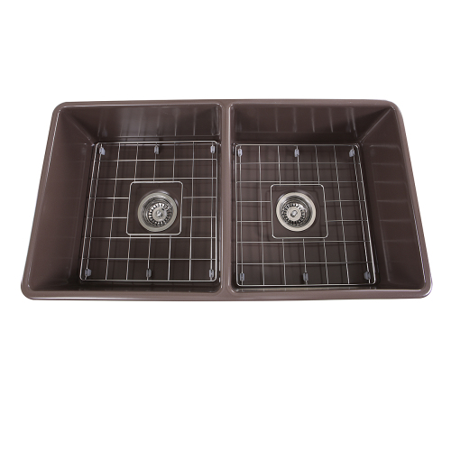 Nantucket Sinks Nantucket Sinks 33 Inch Double Bowl Coffee Brown Farmhouse Fireclay Kitchen Sink T-Fcfs33Cb-Dbl