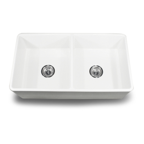 Nantucket Sinks Nantucket Sinks T-Fcfs33-Dbl  33 Inch Double Bowl Whitefarmhouse Fireclay Kitchen Sink T-Fcfs33-Dbl