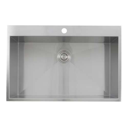 Nantucket Sinks Nantucket Sinks' Zr3322-S-16 - 33 Inch Large Rectangle Single Bowl Self Rimming Zero Radius Stainless Steel Drop In Kitchen Sink, 16 Gauge -1 Hole