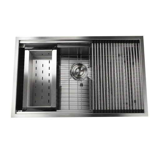 Nantucket Sinks 32 Inch Pro Series Large Prep Station Single Bowl Undermount Stainless Steel Kitchen Sink, With Included Rolling Mat, Grid, Colander, And Drain.